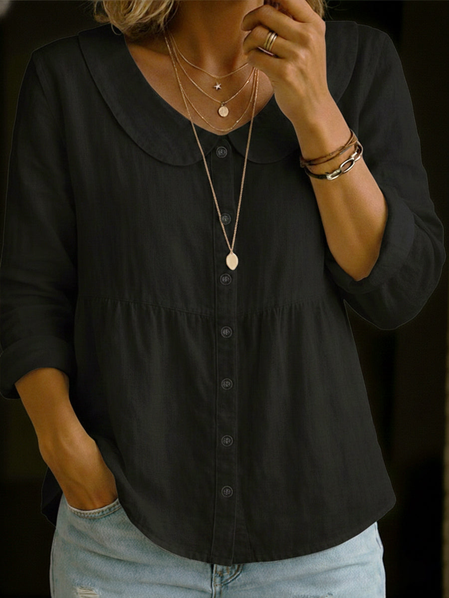Neveni - Long Sleeve Blouse With Button