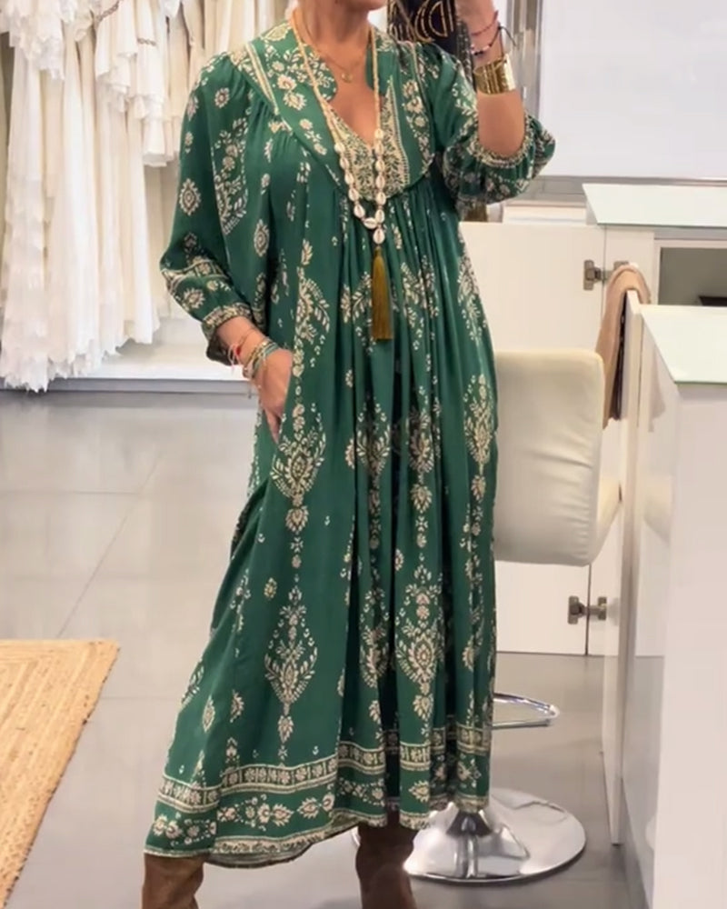 Zoraolisa - Casual Printed Dress With Pockets