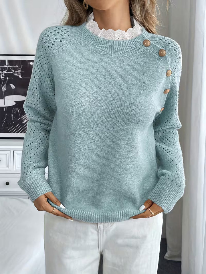 Lucrelina - Lace Round Neck Long Slevee Sweater