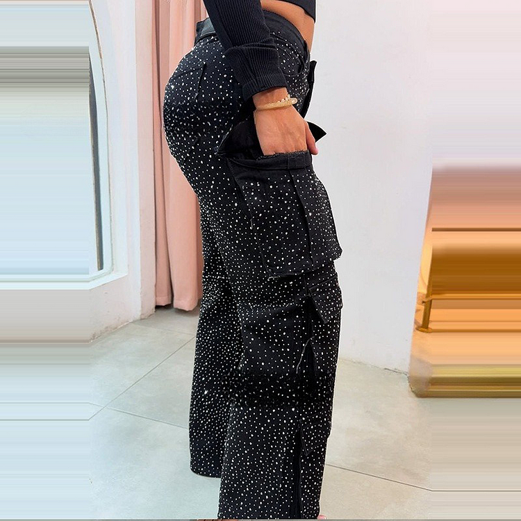 Solira - Elegant Cargo Trousers With Shimmer Finish