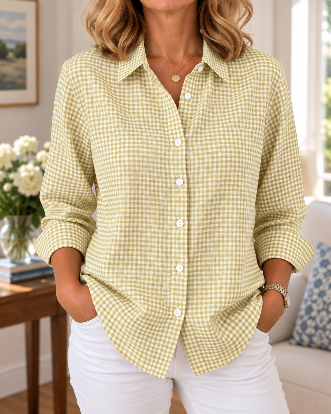 Tala - Long Sleeve Gingham Button Up Shirt