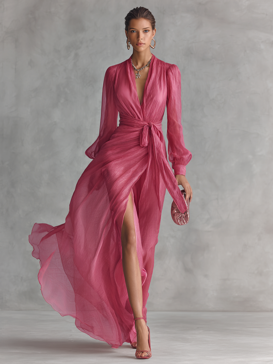 Jalesa - Chiffon Maxi Dress With Tie Waist