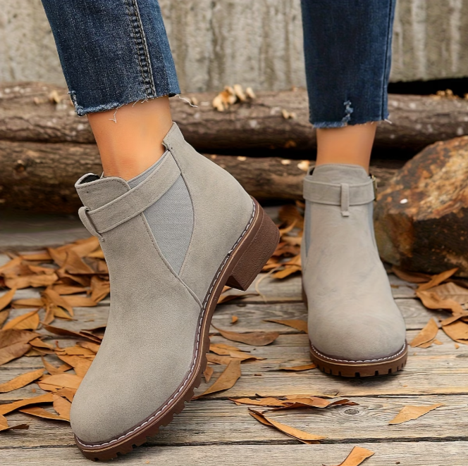 Rosaetta - Suede Ankle Boots with Buckle Strap