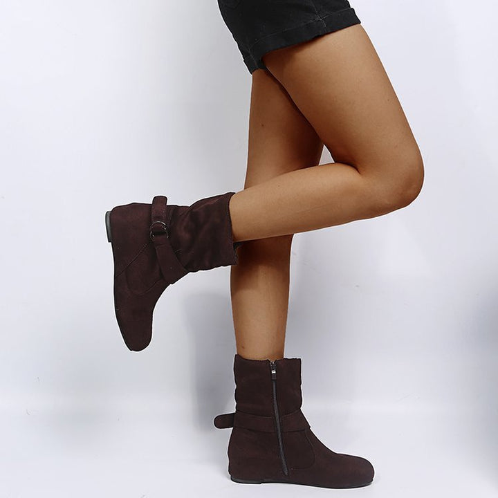 Elisira - Ankle Boots With Buckle Strap and Side Zipper