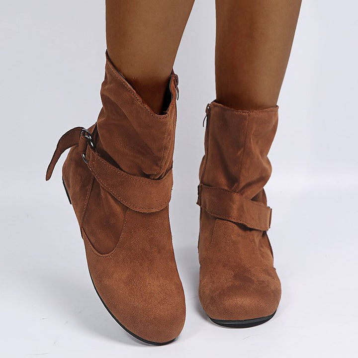 Elisira - Ankle Boots With Buckle Strap and Side Zipper