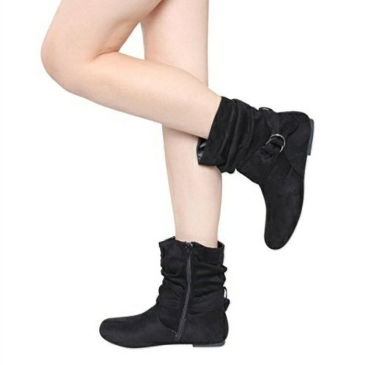 Elisira - Ankle Boots With Buckle Strap and Side Zipper