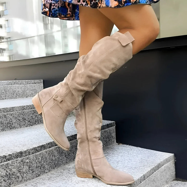 Lucrezia - Leather Knee High Boots With Side Zipper