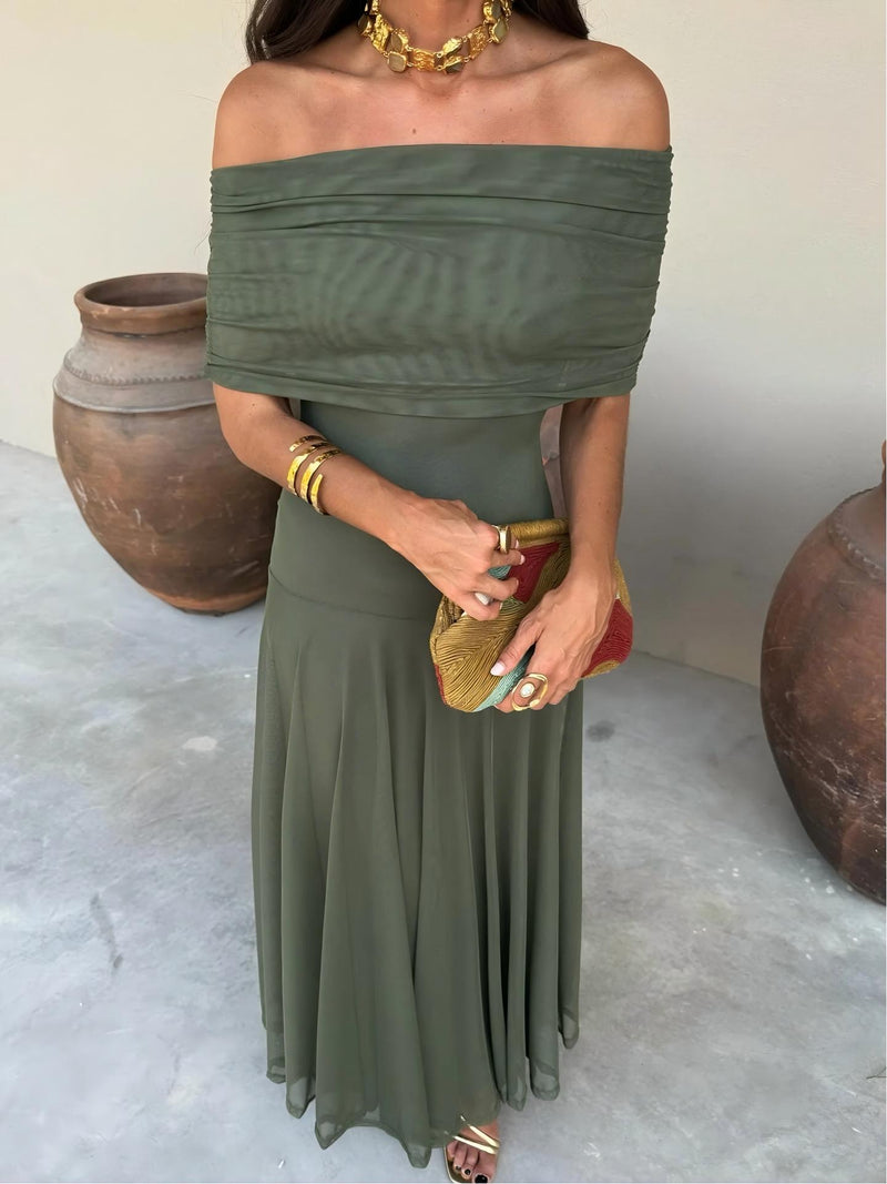 Dainia - One-Shoulder Mesh Maxi Dress