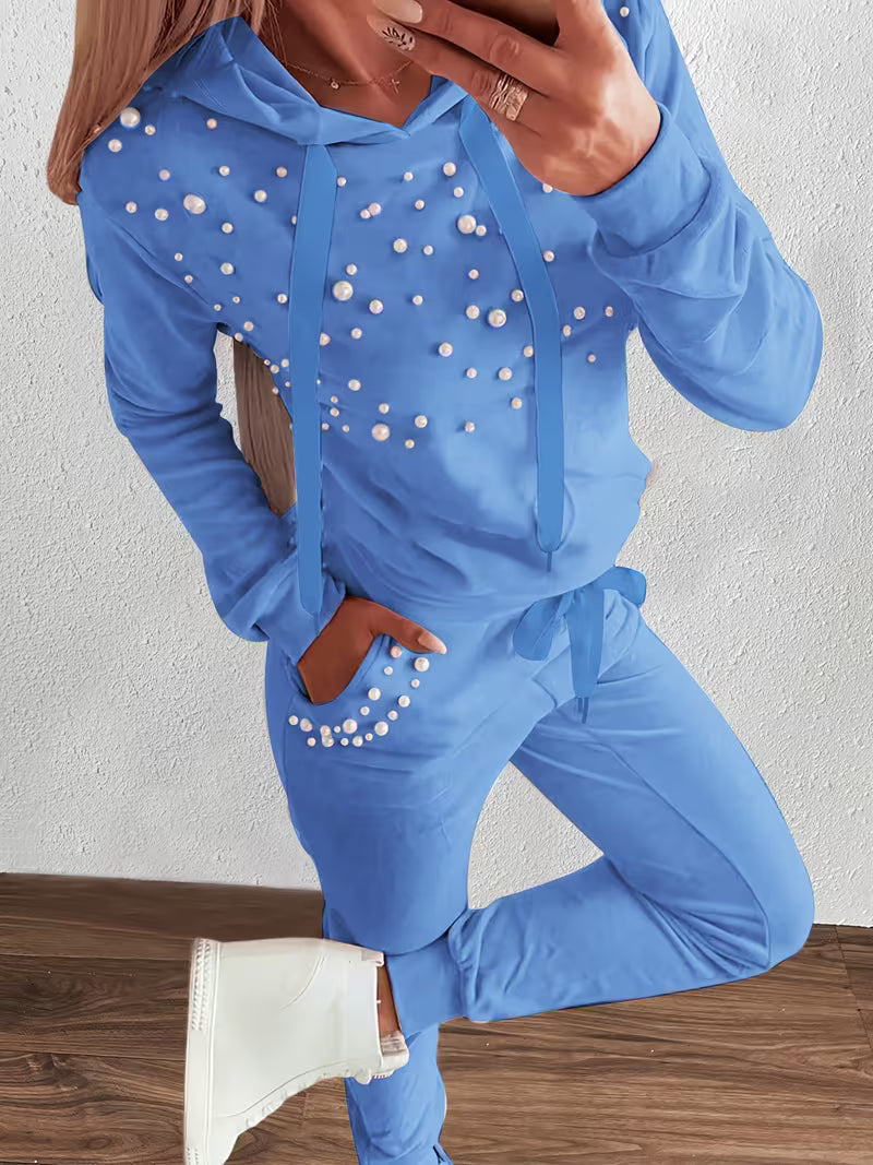 Kiarora - Pearl-Embellished Hooded Two-Piece Set