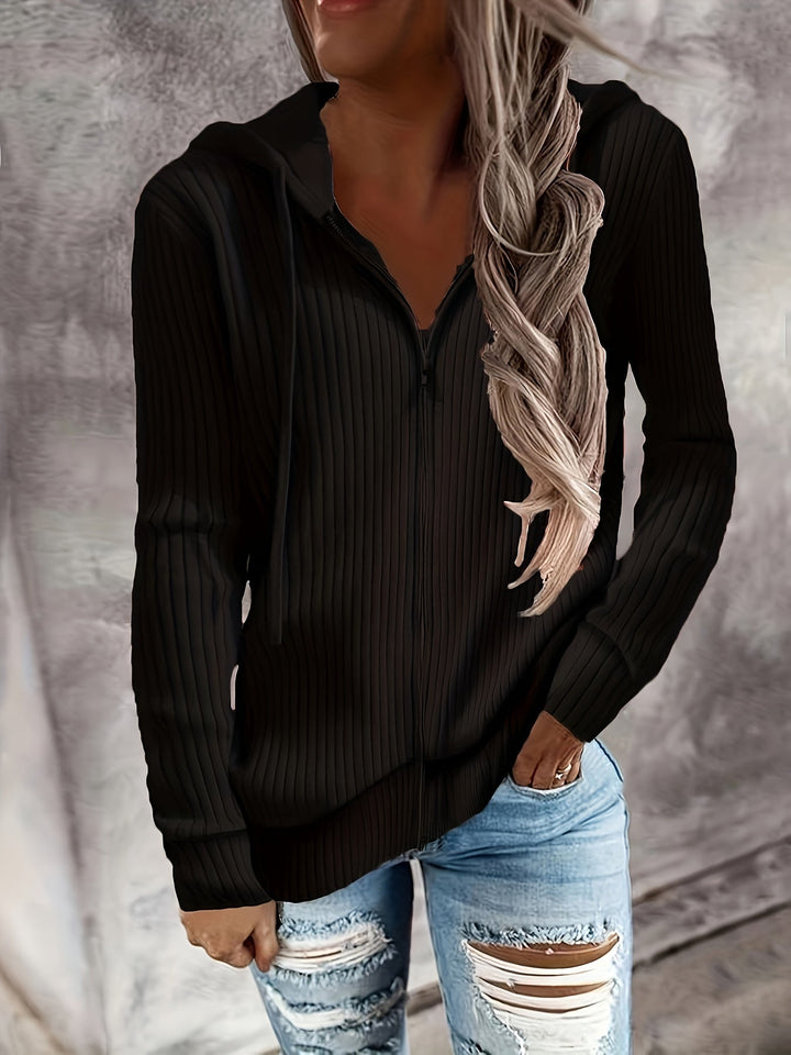 Tatjorina - Loose Fit Long Sleeve Ribbed Hooded Cardigan