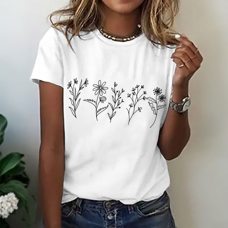 Melia - Casual Floral Print T-Shirt