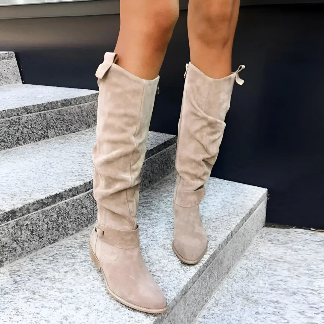 Lucrezia - Leather Knee High Boots With Side Zipper