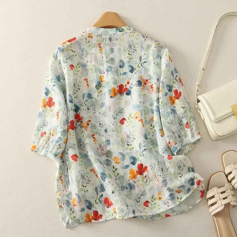 Rusina - Elegant Linen Blouse With Button Front