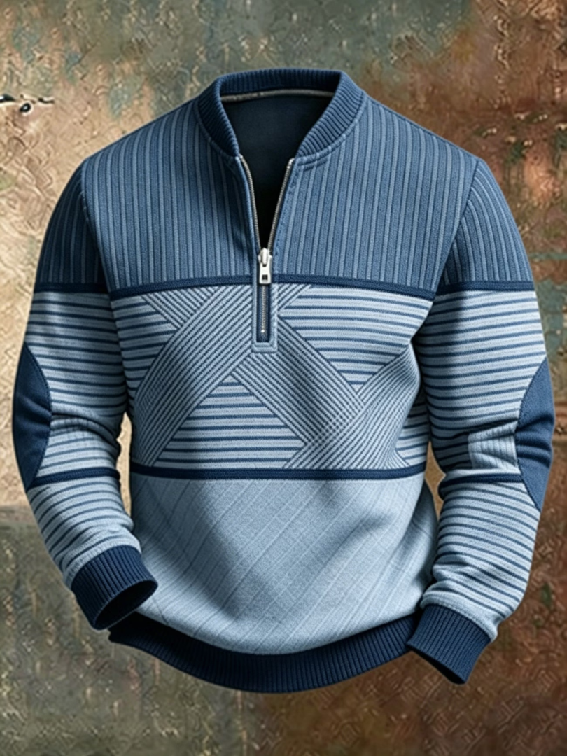 Theous - Long Sleeve Sweater With Half Zipper