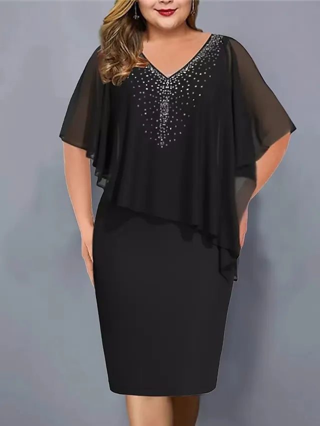 Katryna - Rhinestone-Embellished Chiffon V-Neck Dress