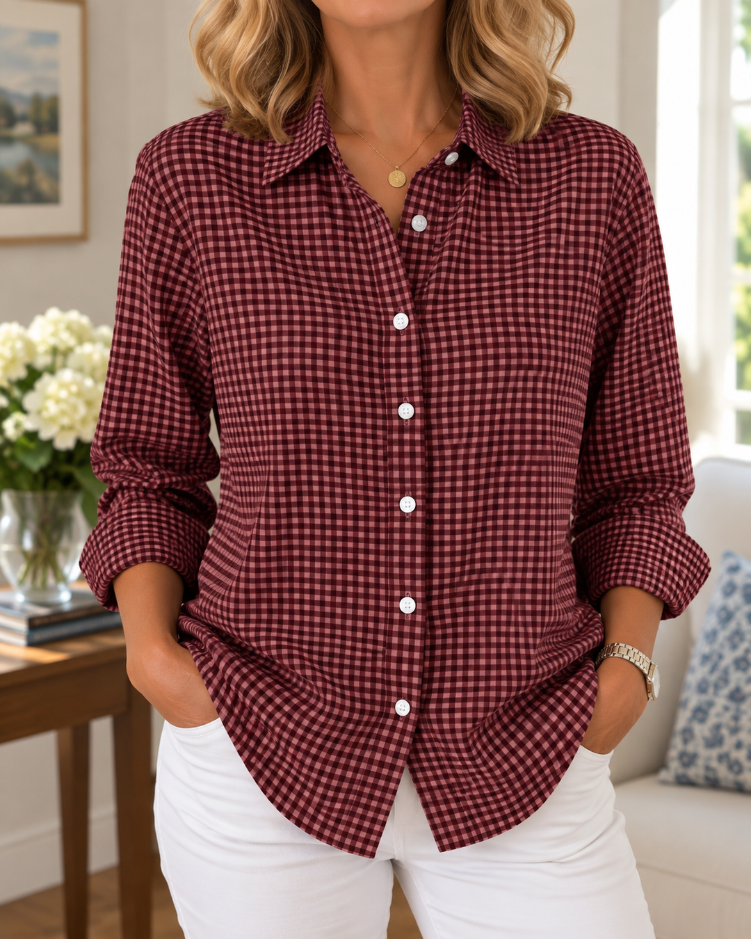 Tala - Long Sleeve Gingham Button Up Shirt