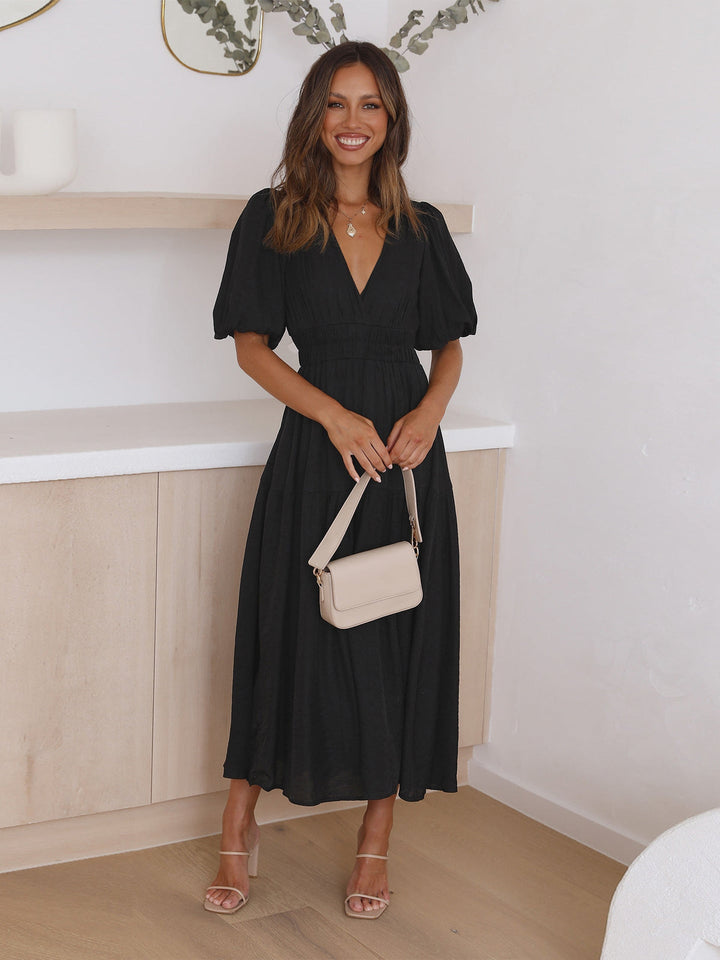 Delphine - Stylish Midi Dress With V-neck And Ruffle Sleeves