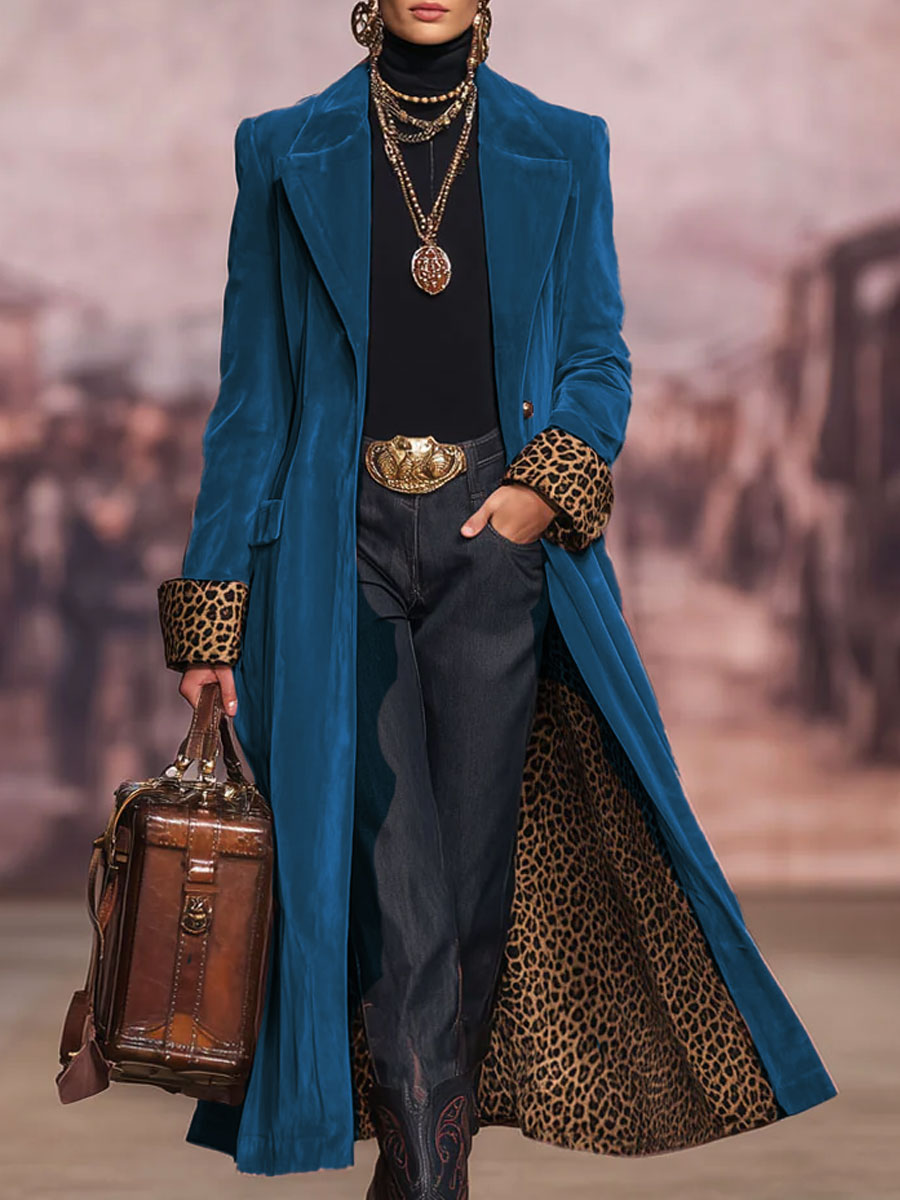 Avelirella - Overcoat With Leopard Print Cuffs And Lining