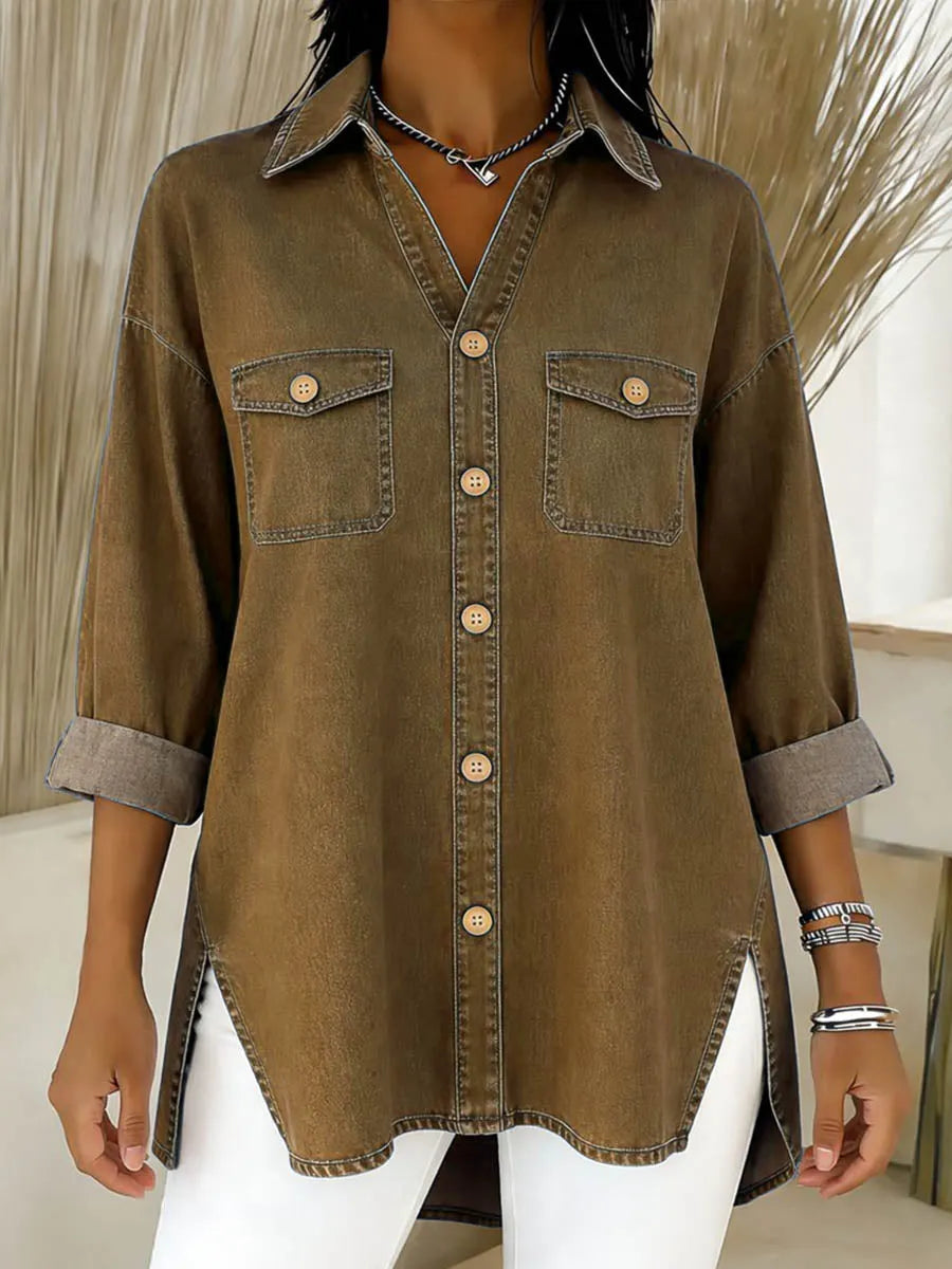 Samea - Long Sleeved Denim Shirt With Lapels