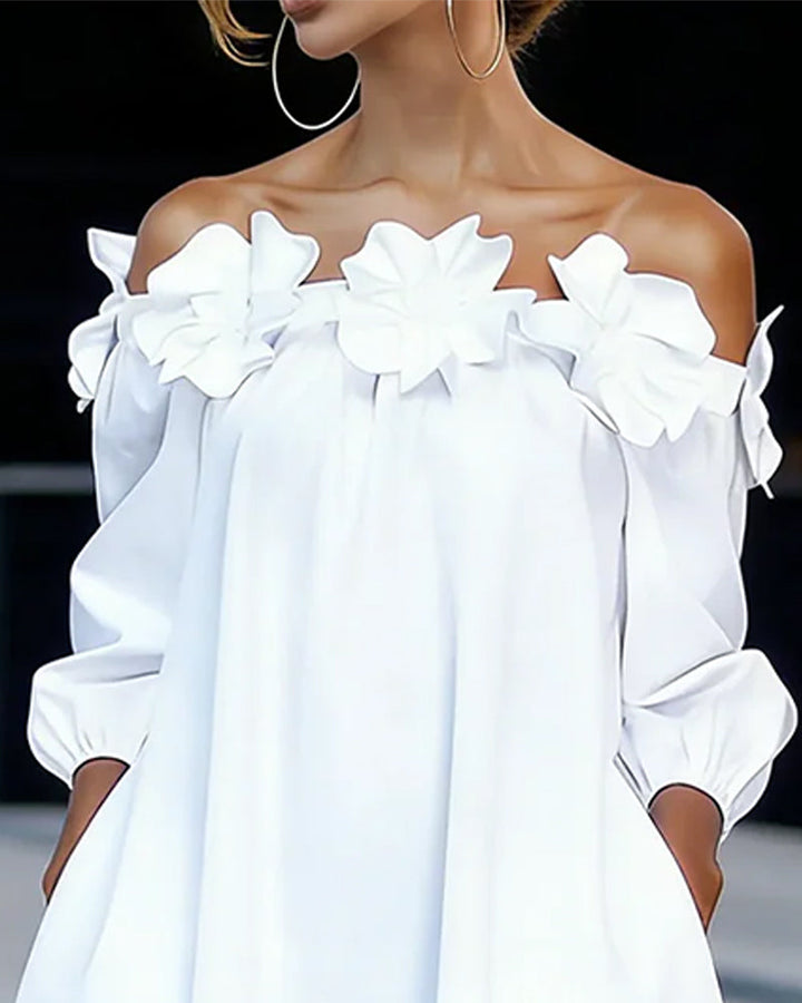 Loania - Floral Accent Off-Shoulder Dress