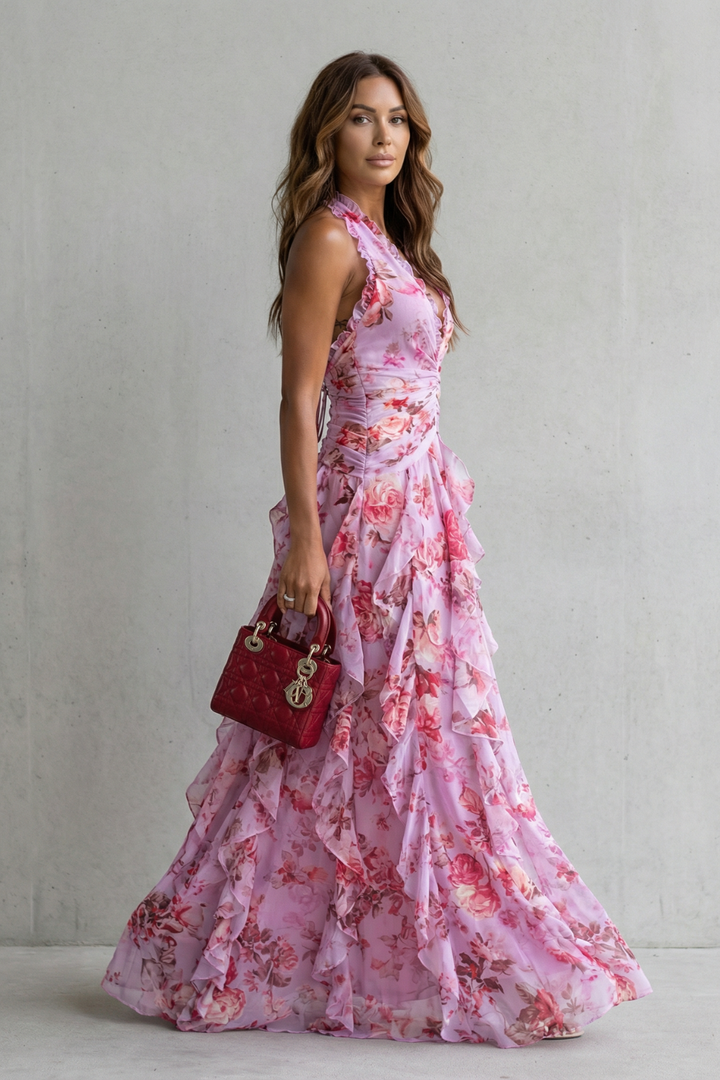 Eliora - Floral Cascade Halter Maxi Dress