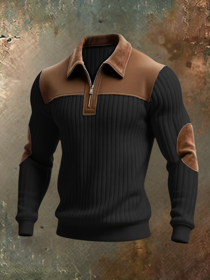 Waldin - Quarter-Zip Sweater With Contrast Panels