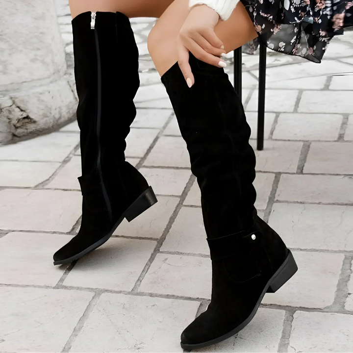 Lucrezia - Leather Knee High Boots With Side Zipper