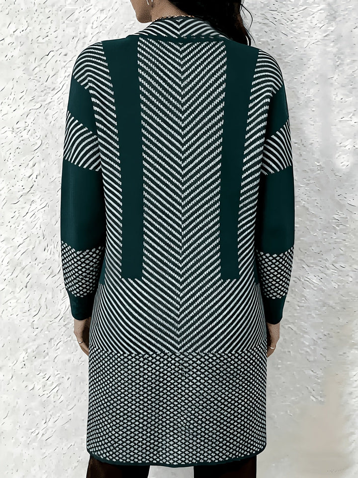 Liliyicia - Longline Geometric Knit Open Front Cardigan