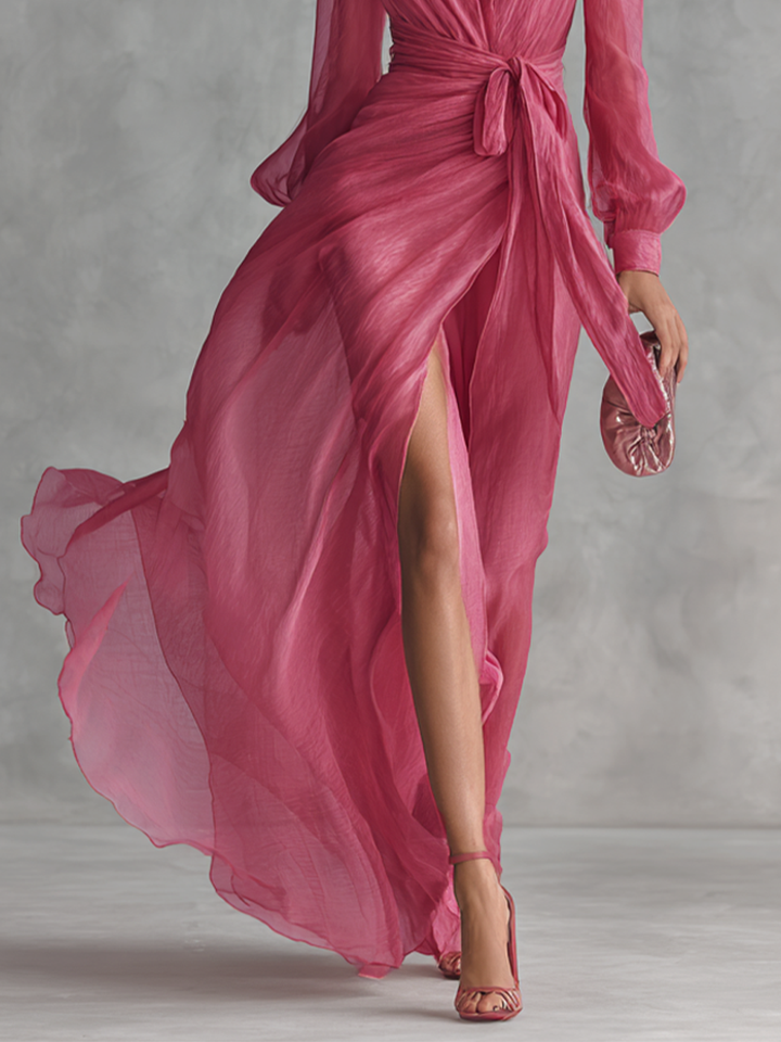 Jalesa - Chiffon Maxi Dress With Tie Waist