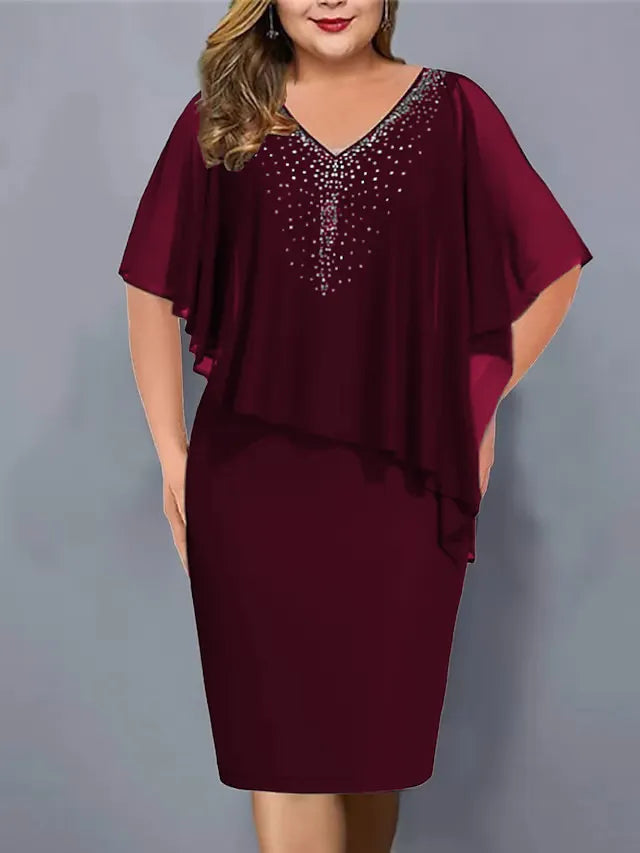 Katryna - Rhinestone-Embellished Chiffon V-Neck Dress