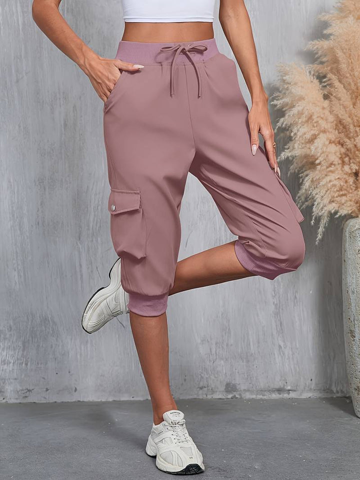 Kirabo - Summer Multi-Pocket Cargo Pants With Ribbed Elastic
