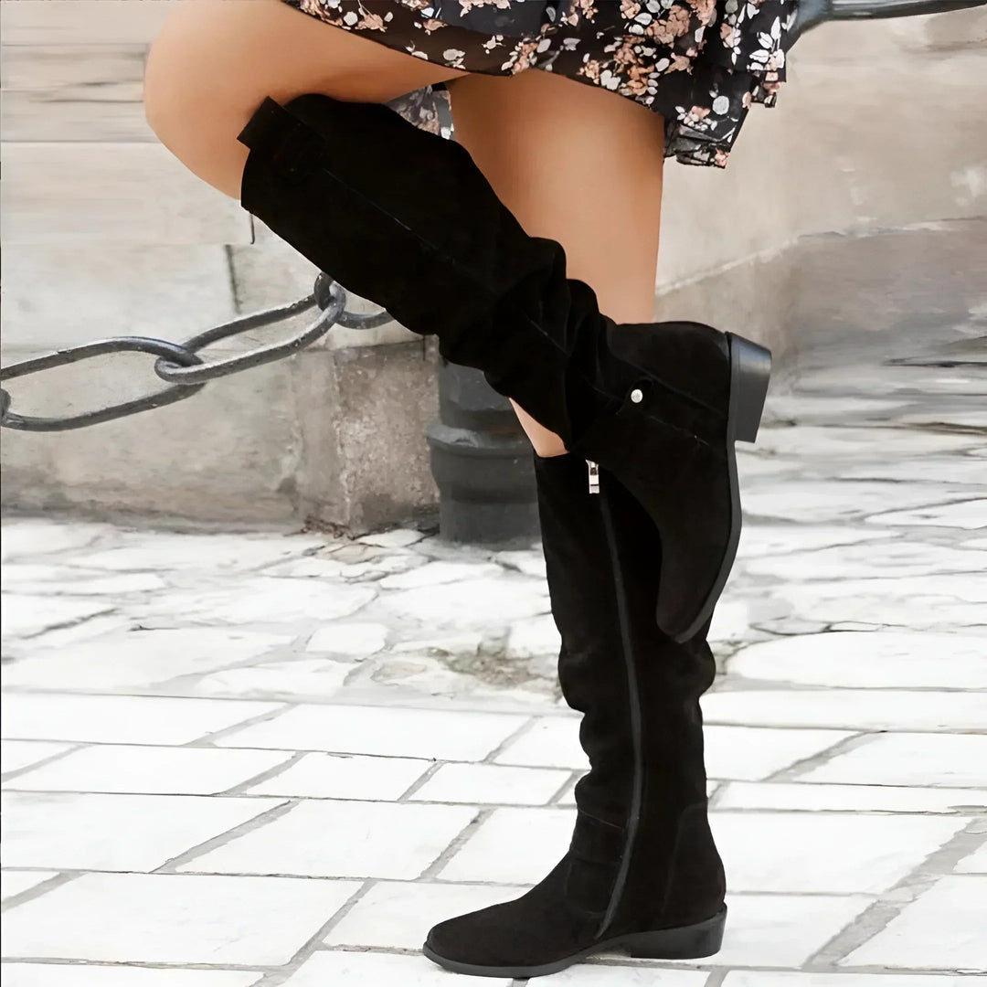 Lucrezia - Leather Knee High Boots With Side Zipper