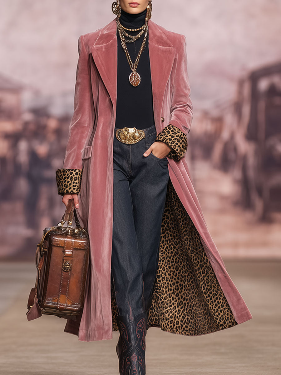 Avelirella - Overcoat With Leopard Print Cuffs And Lining