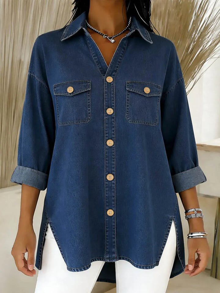 Samea - Long Sleeved Denim Shirt With Lapels