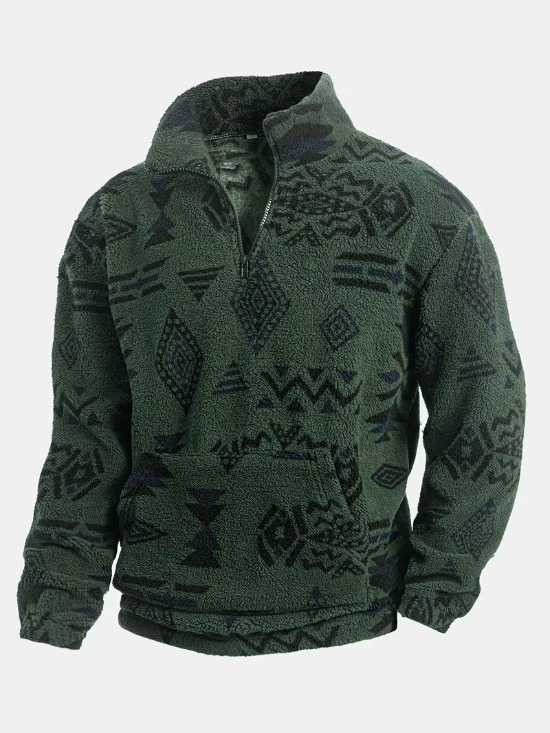Veloelilda - Plush Ethnic Mock Neck Sweatshirt