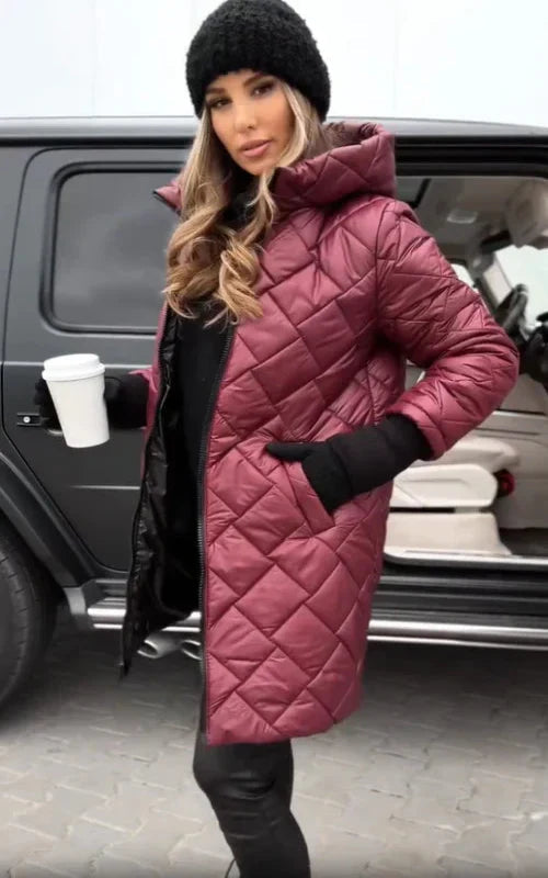 Nivelle - Long Hooded Zip-Up Quilted Coat