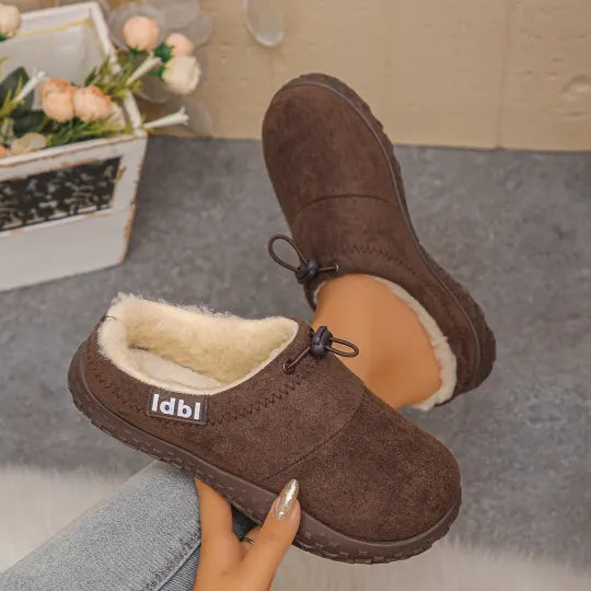 Elenora - Faux Suede Fleece Lined Drawstring Slip-On Shoes