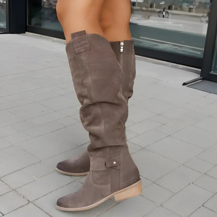 Lucrezia - Leather Knee High Boots With Side Zipper