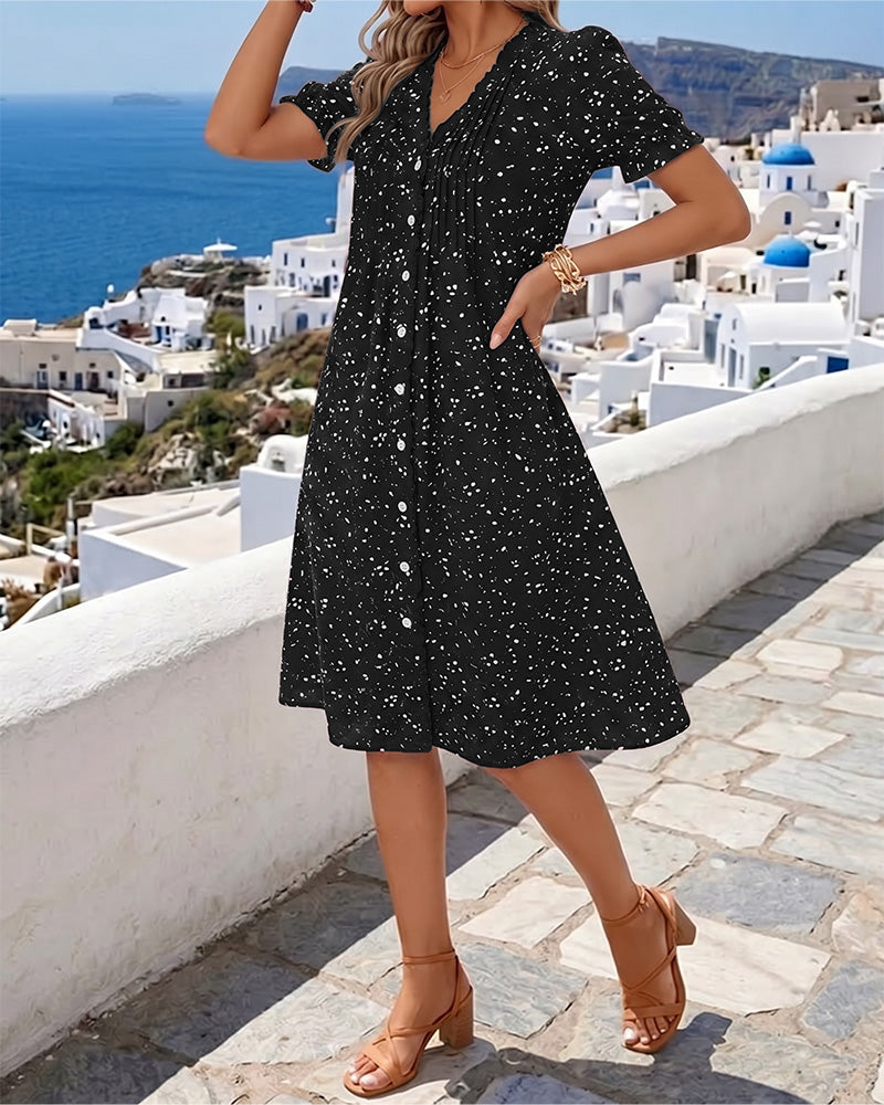 Dayma - Floral V-Neck Button Front Dress