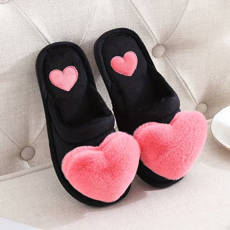 Raimira - Plush Heart Slippers With Non-Slip Soles