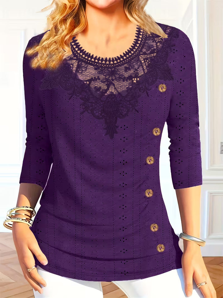 Svevelle - Contrast Lace Button Decor Top