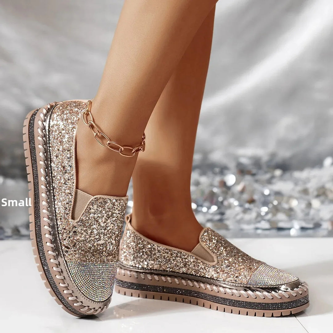 Lizka - Glitter And Rhinestone Platform Loafers