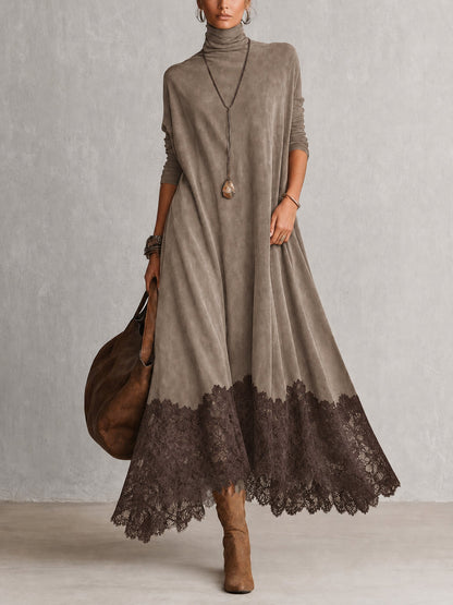 Opheuta - Long Sleeve Maxi Dress With Vintage Style