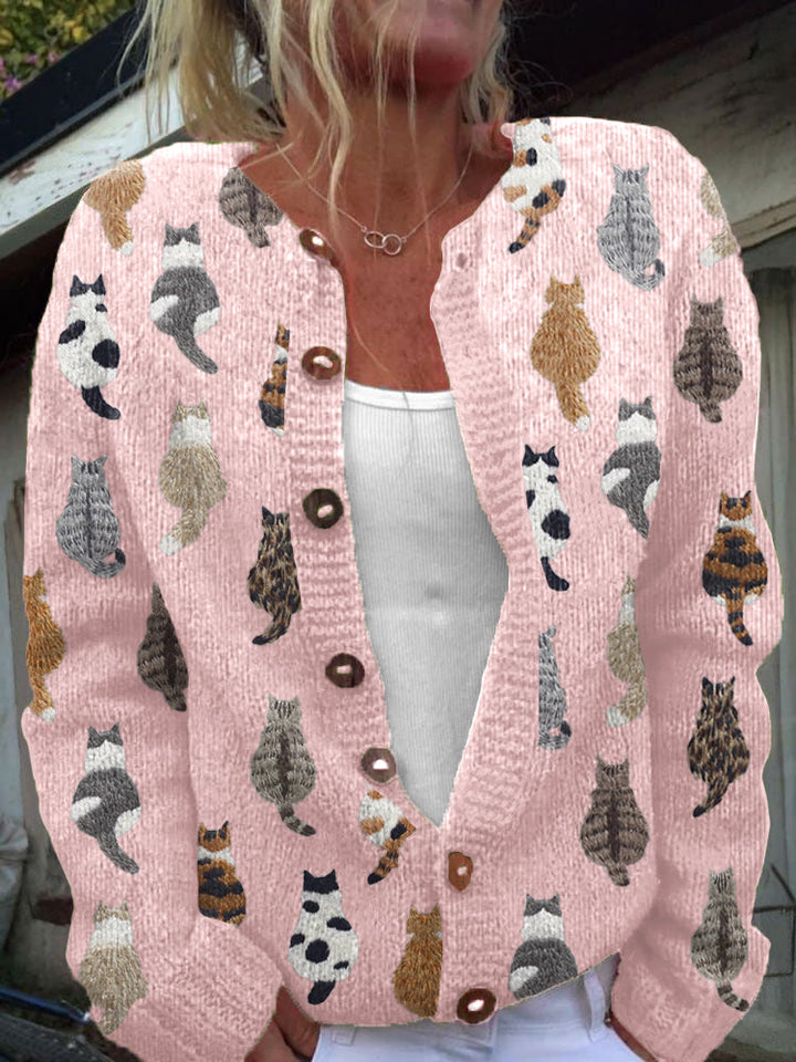 Ljubinka - Knitted Cardigan With Cats Print