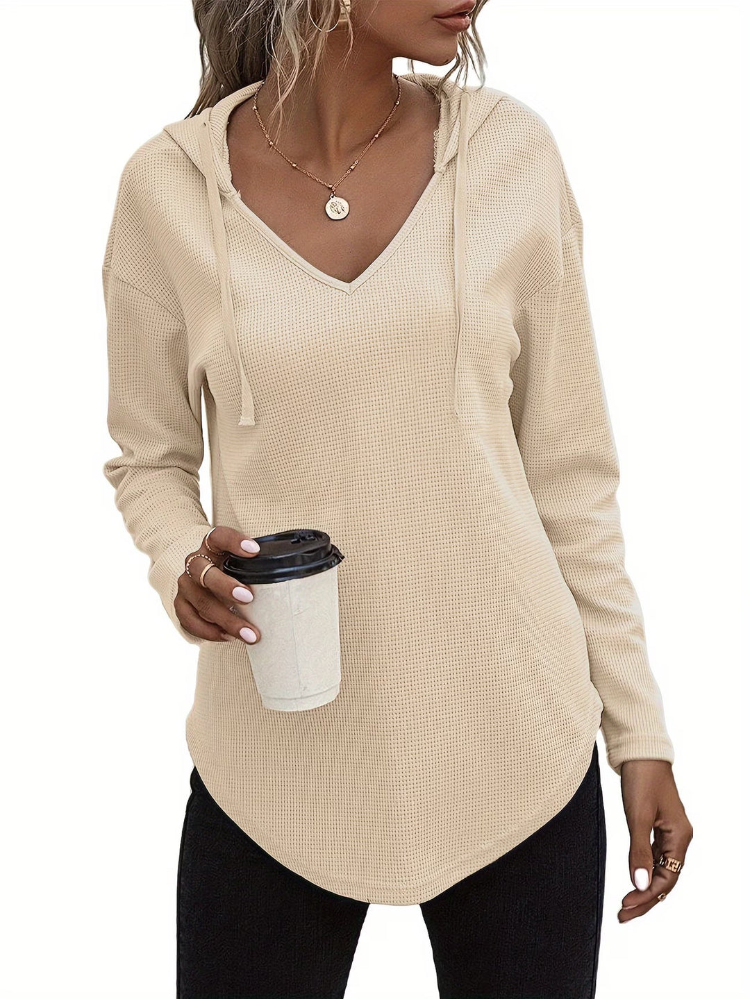 Laurette - Long Sleeve V Neck Hoodie