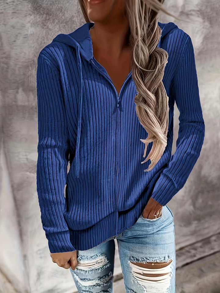 Tatjorina - Loose Fit Long Sleeve Ribbed Hooded Cardigan