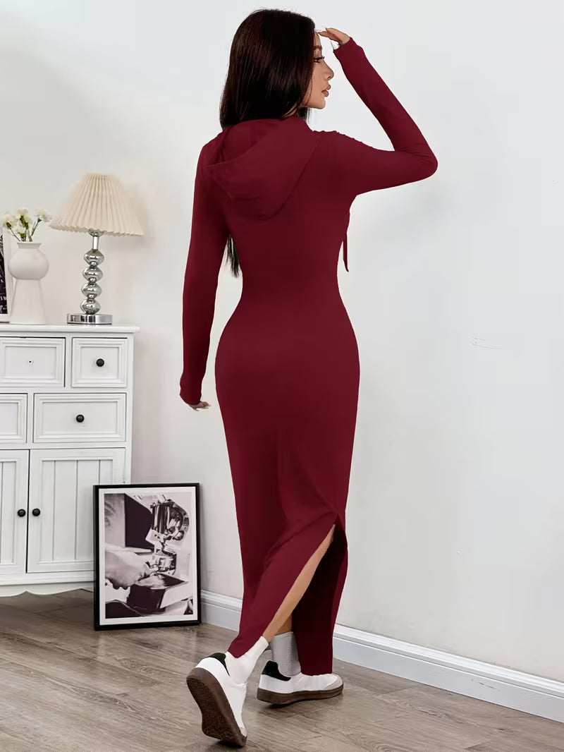 Valeia - Long Sleeve Maxi Dress With Hood