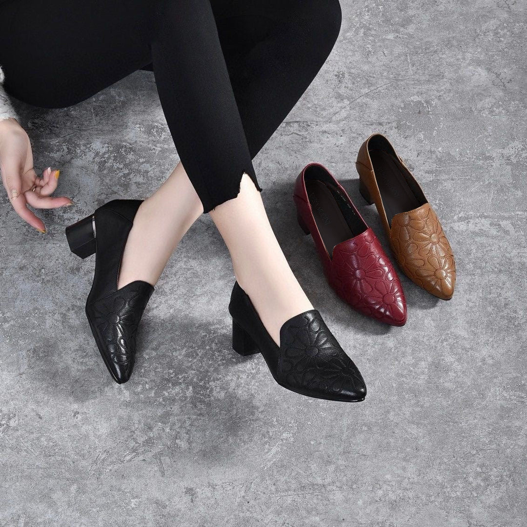 Tessana - Leather Embroidered Block Heel Pumps