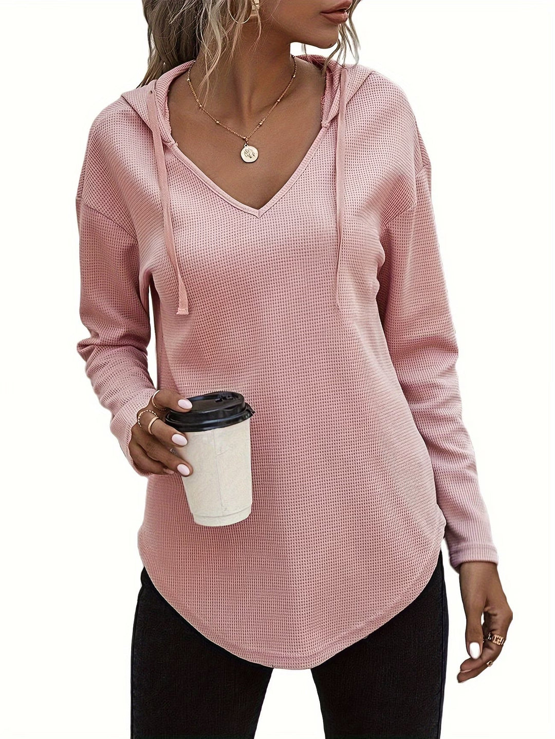Laurette - Long Sleeve V Neck Hoodie