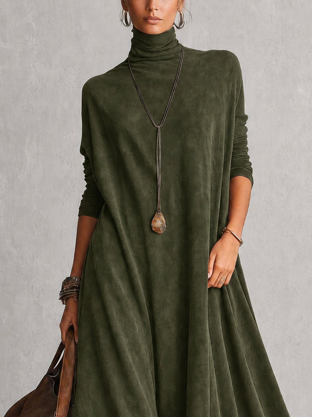 Opheuta - Long Sleeve Maxi Dress With Vintage Style